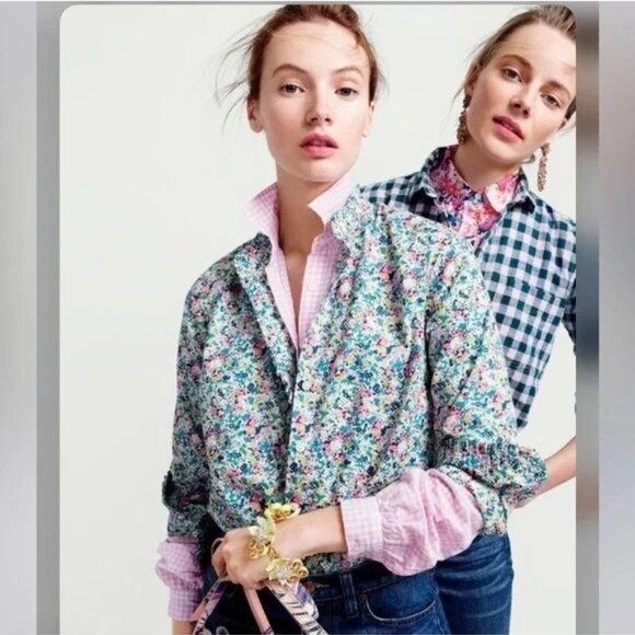 J crew Liberty Fabrics Womens 8 Ruffle Button-up Blouse Claire-Aude Floral - Picture 9 of 11